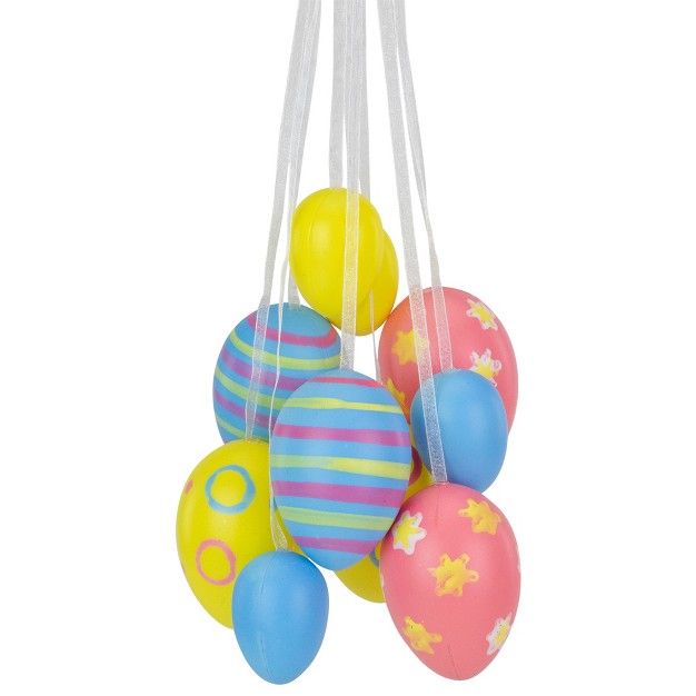 Floral Striped Spring Easter Egg Cluster Hanging Decoration White yellow