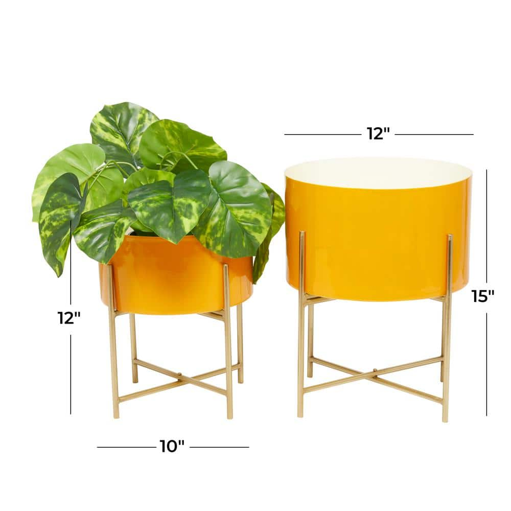 Litton Lane 12 In. x 15 In. Yellow Metal Modern Planter 70252