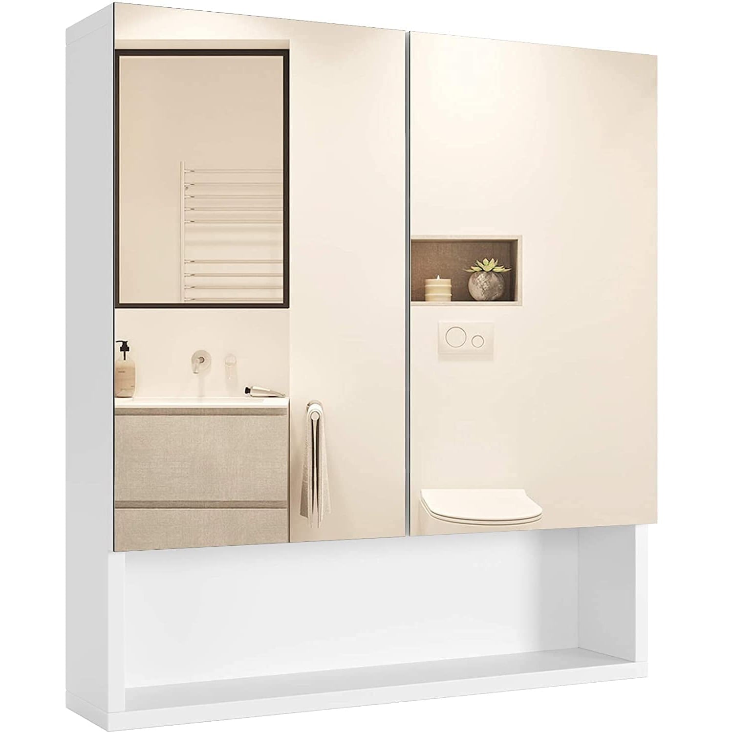 Homfa Medicine Cabinet with Shelf, 2 Door Wall Mount Storage Mirror Cabinet for Bathroom, White