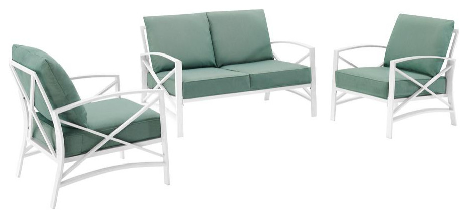 Kaplan 3Pc Outdoor Conversation Set Mist/White   Contemporary   Outdoor Lounge Sets   by Pot Racks Plus  Houzz