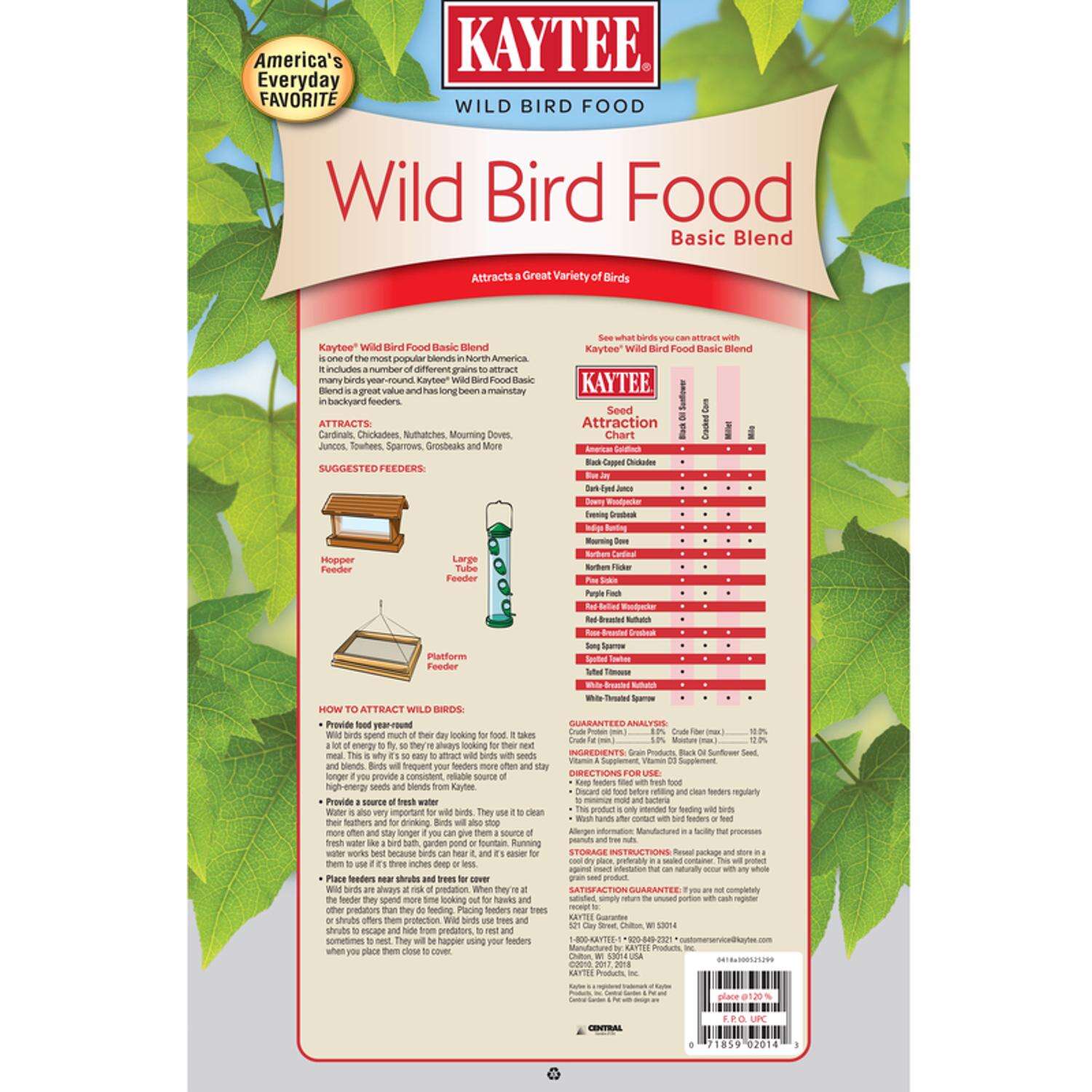 Kaytee Basic Blend Songbird Grain Products Wild Bird Food 20 lb