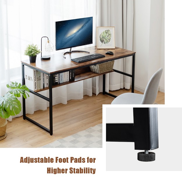 Costway 55 x27 x27 Industrial Computer Desk W Storage Shelf Adjustable Foot Pads