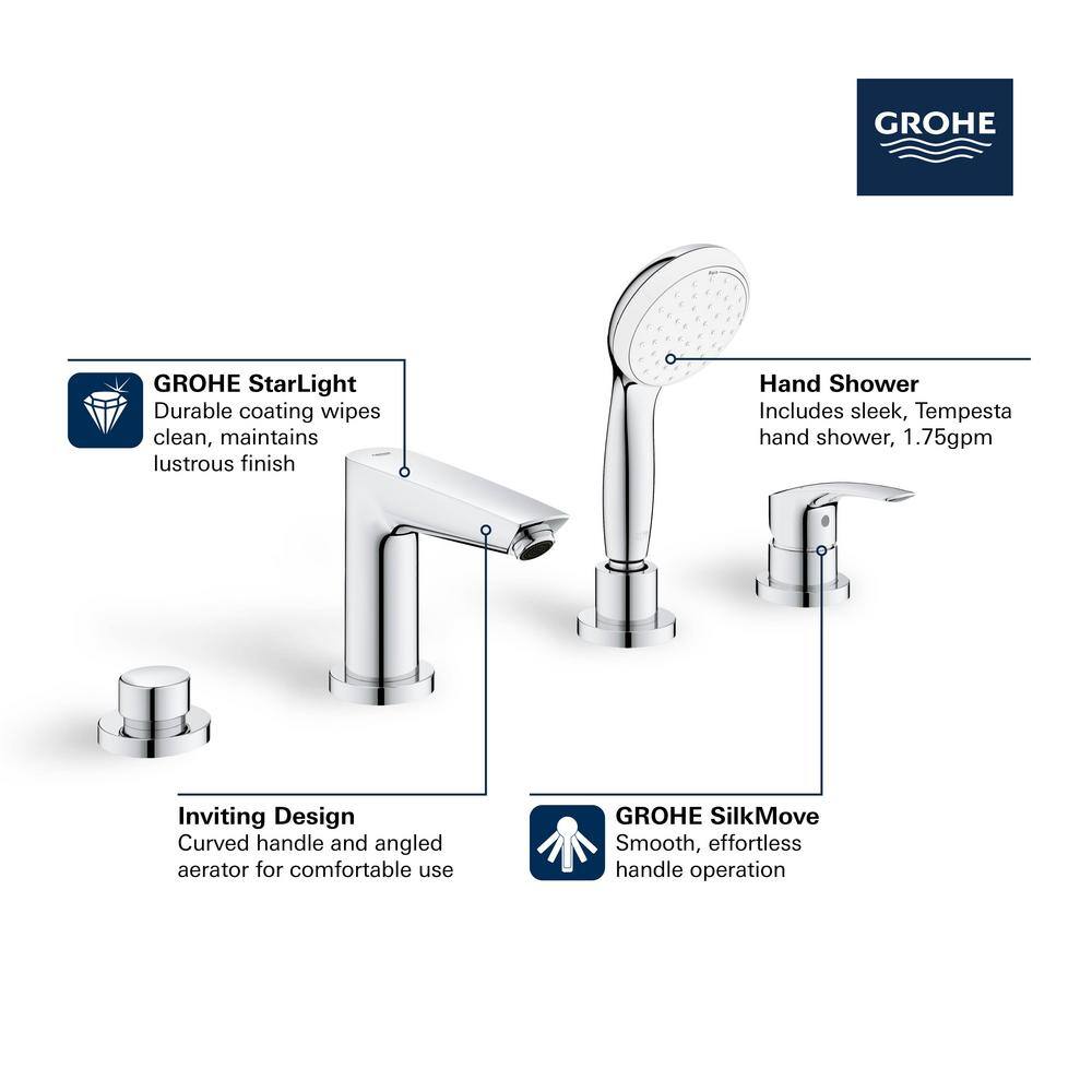 GROHE Eurosmart Single-Handle Deck Mount Roman Tub Faucet with Hand Shower in StarLight Chrome 25245003