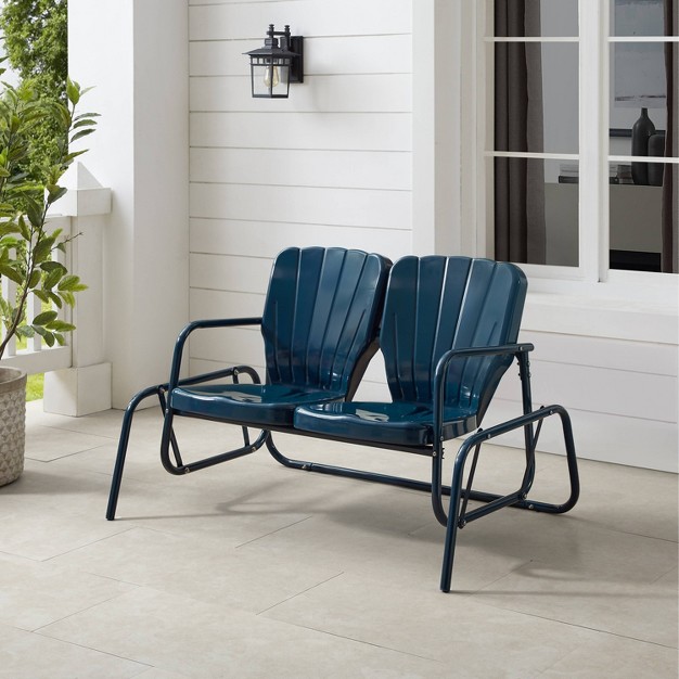 Ridgeland Outdoor Metal Loveseat Glider Navy Crosley