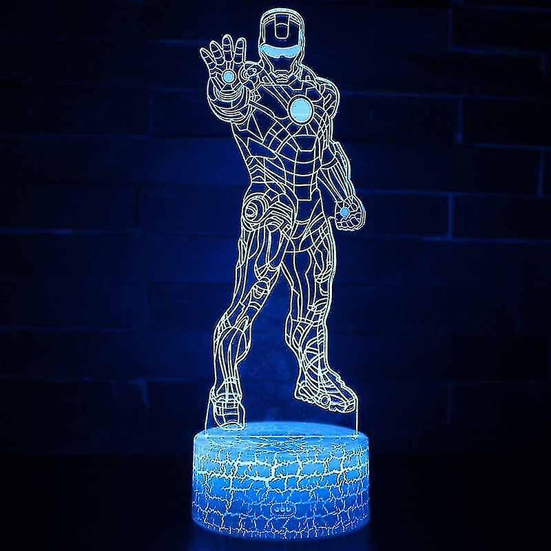 7 Colour Illusion Table Desk Lamp 3d Led Night Light Bust Iron Man Kids Toys Redmiter@