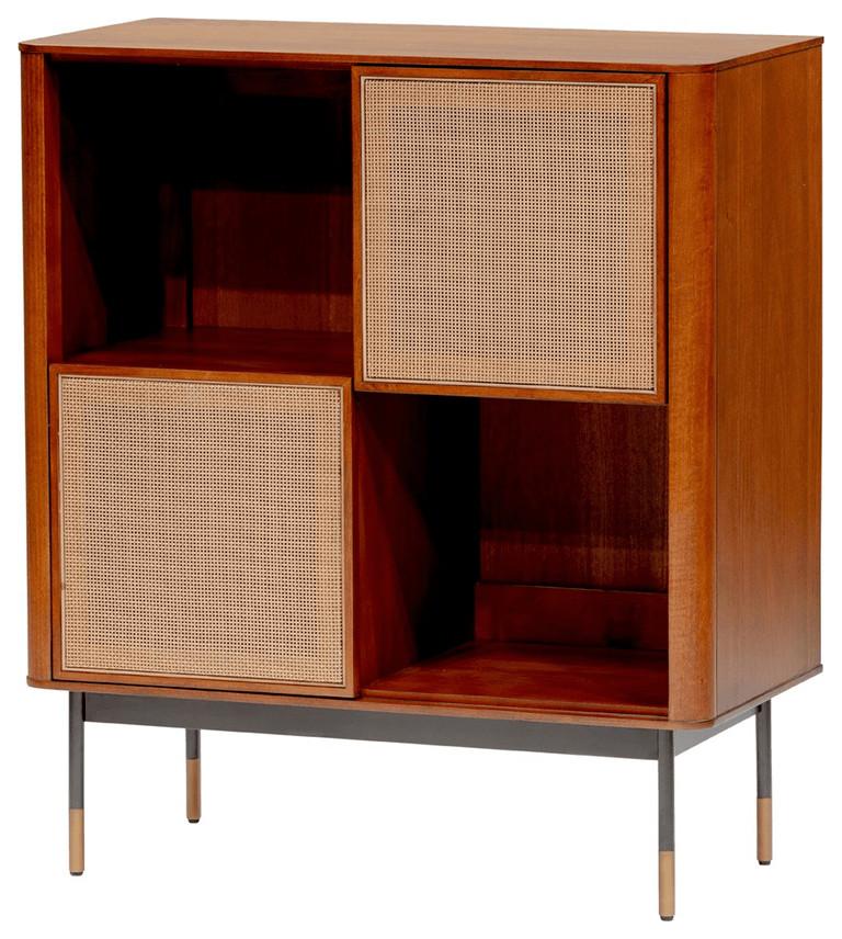 Maple Brown Wood and Wicker Accent Cabinet   Midcentury   Accent Chests And Cabinets   by HomeRoots  Houzz