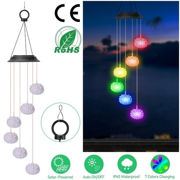 Solar Wind Chime Lights Sea Urchins Decor Lamp 7 Color Changing