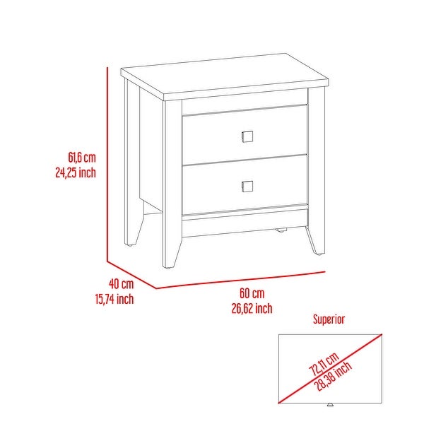 Contemporary Style 2-Drawers 4-Tapered Legs Bedside Table， Superior Top， Simplicity Nightstand， for Bedroom Living Room Office - - 37846972