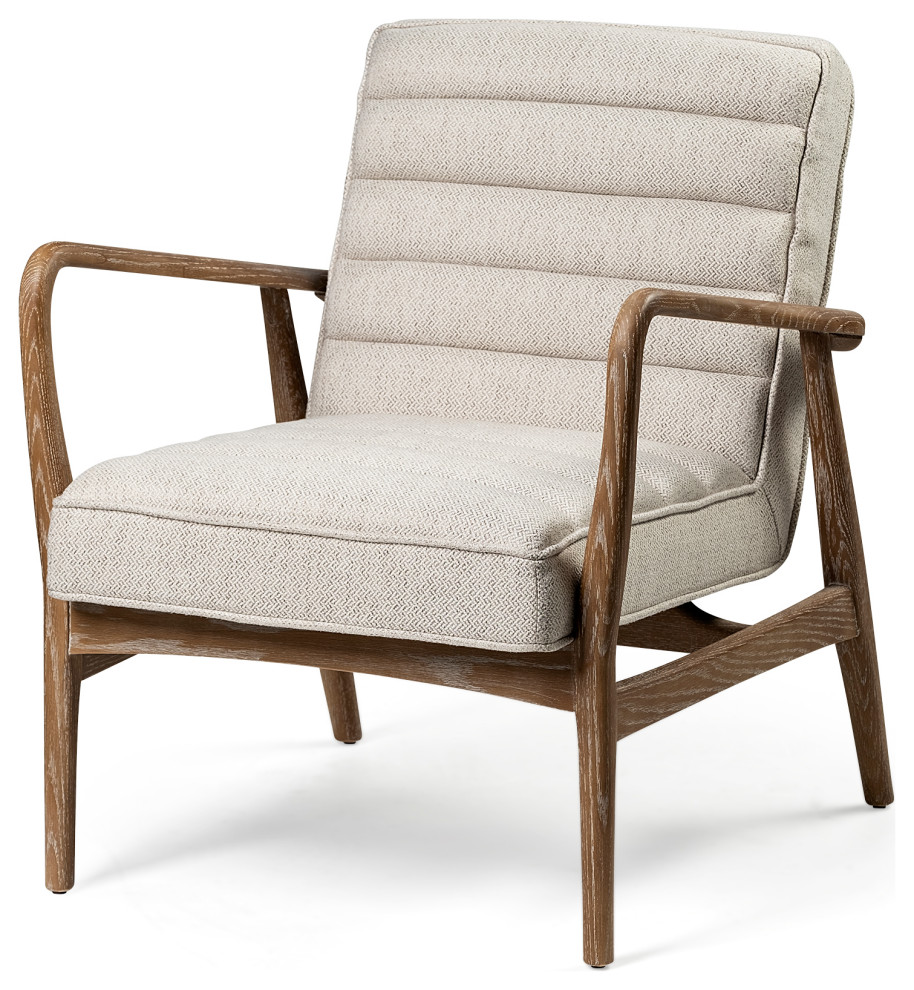 Ajax II Cream Fabric w/ Medium Brown Solid Wood Frame Accent Chair   Midcentury   Armchairs And Accent Chairs   by HedgeApple  Houzz