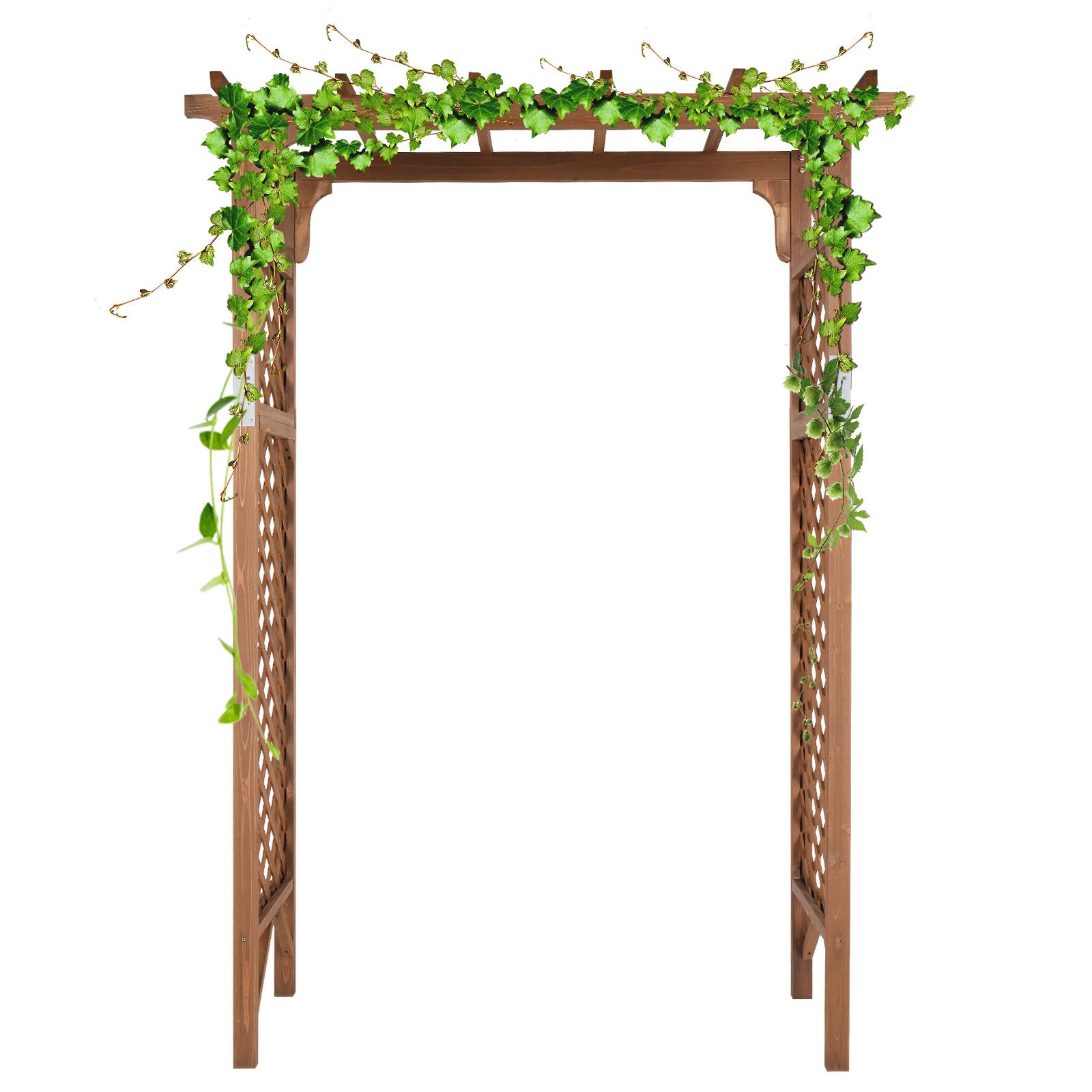 OWSOO 152*60*215cm Beautiful And Practical Flat-Topped Wooden Arch Garden Arch Dark Brown