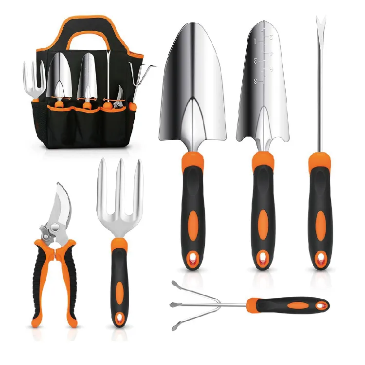 Stainless Steel Heavy Duty Gardening Tool Set with Non Slip Rubber Grip and Tote Bag