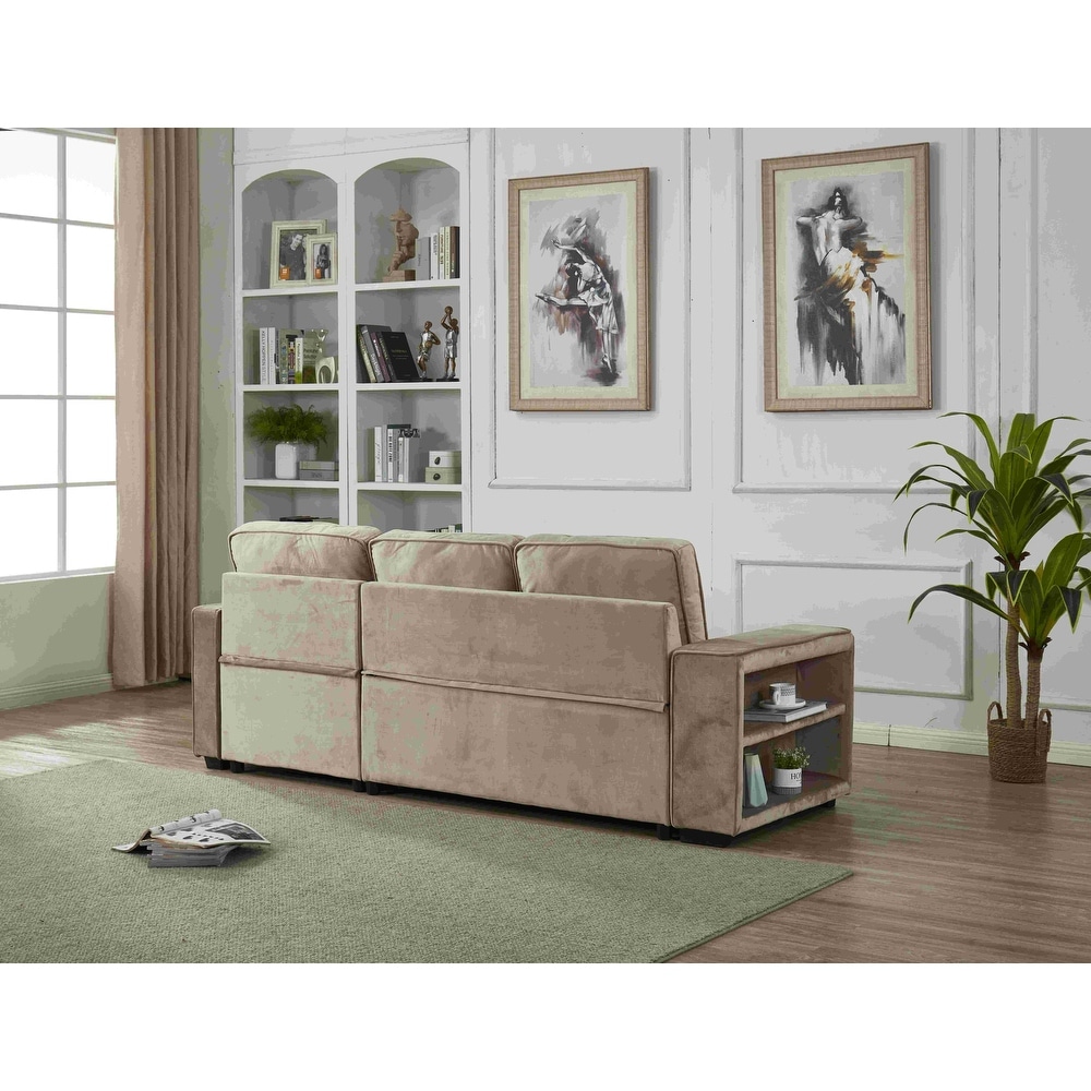 Velvet Sectional Sofa Reversible Chaise with Pull out Sleeper