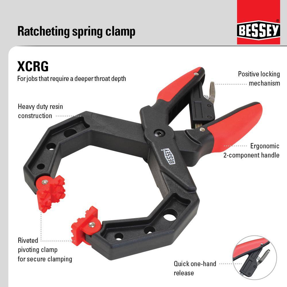 BESSEY 4 in. Capacity Square Jawed Ratcheting Hand Clamp with 3 in. Throat Depth XCRG4