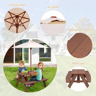 Cisvio Outdoor 4-Seat Kid's Wood Picnic Table Bench with Umbrella Outdoor Camping Table Bench Set for Garden Backyard Patio D0102HAS4WY