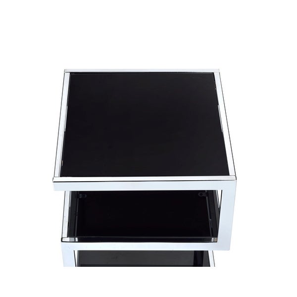 Modern Alyea Side Table with 2 Open Comparments (Chrome and Black Glass)