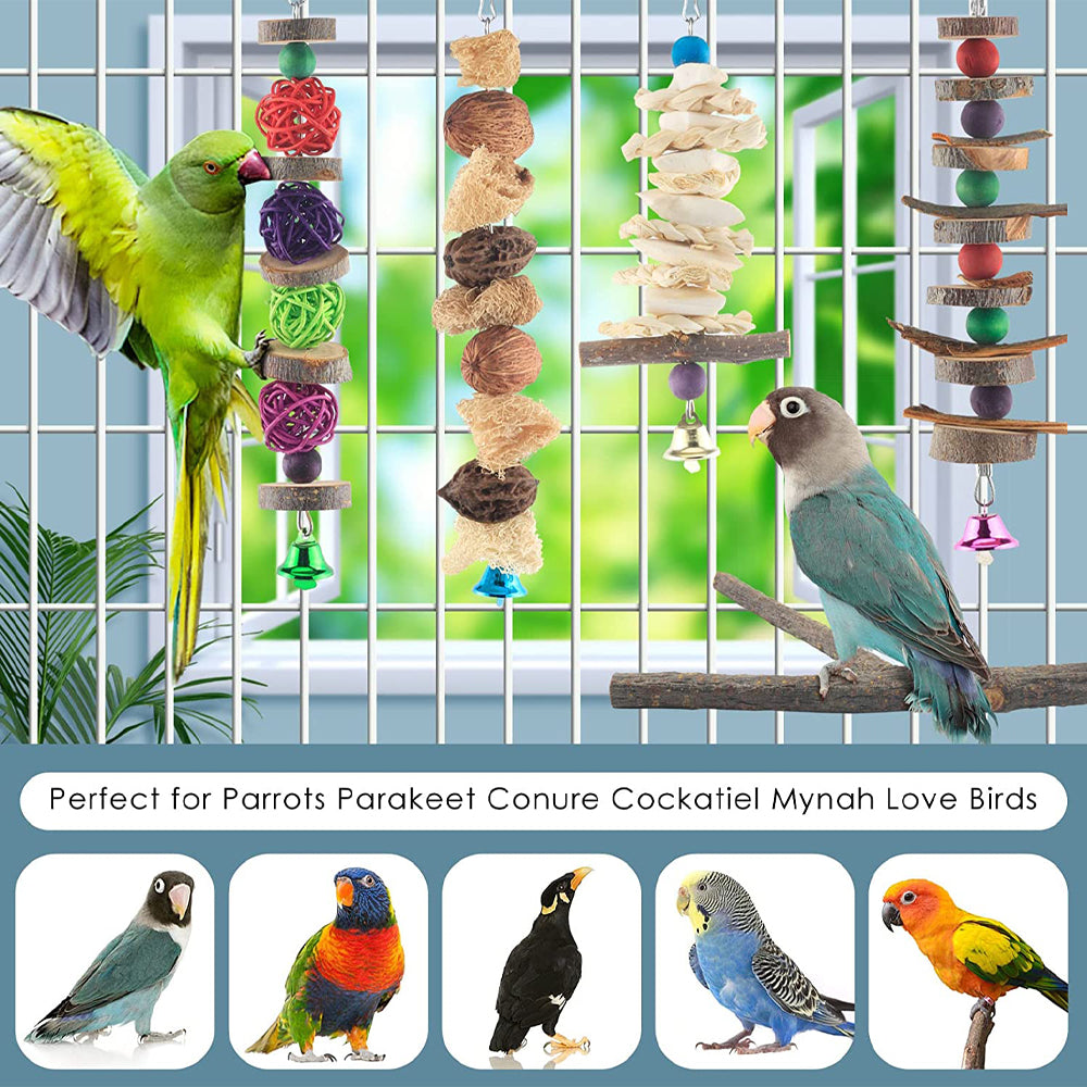 5 Packs Bird Chew Toys， Natural Wood Toys Parrot Hanging Cage Toy Bird Perch Stand for Small Bird Conure Cockatiel Parrotlet Lovebird Budgie