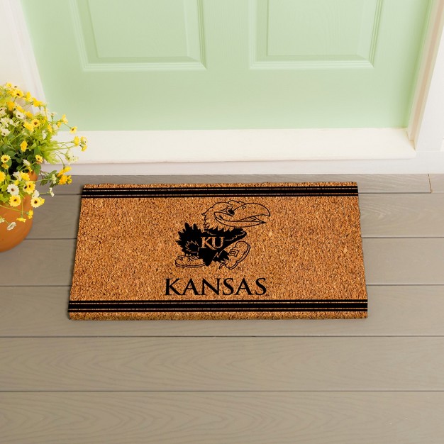 Evergreen University Of Kansas Logo Turf Mat Brown 28 X 16 Inches Indoor Outdoor Doormat