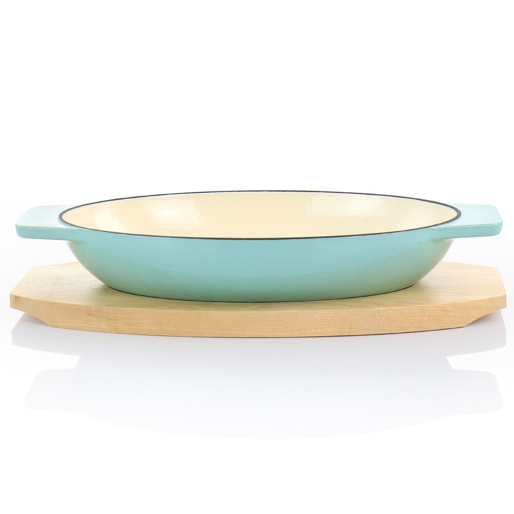 Martha Stewart 2pc Enameled Cast Iron Casserole Trivet Set in Aqua