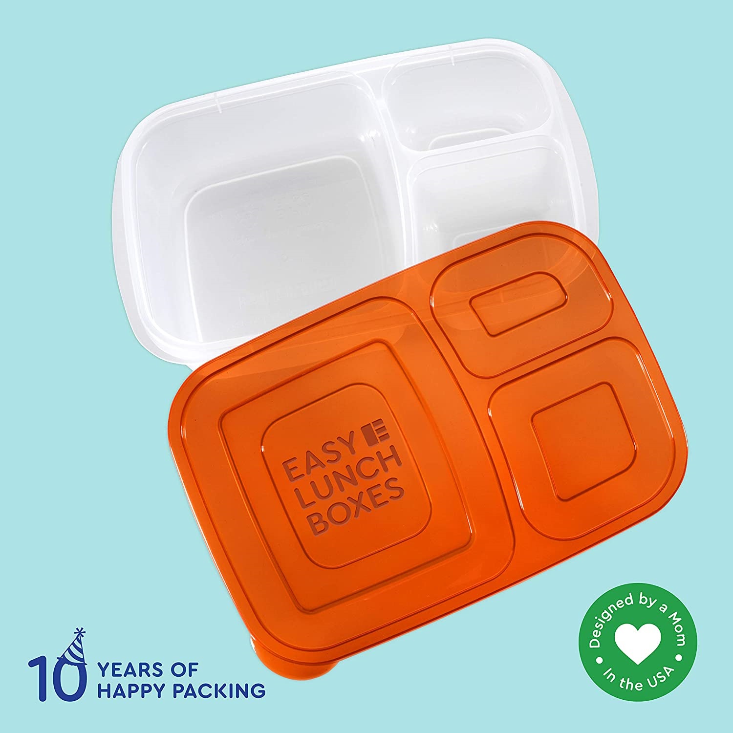 Easylunchboxes Bento Lunch Box Containers 3-Compartment， Set of 4， Classic.