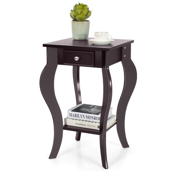 Costway End Side Table with Drawer Bottom Shelf Accent Nightstand - 15''x 15'' x 23.5''