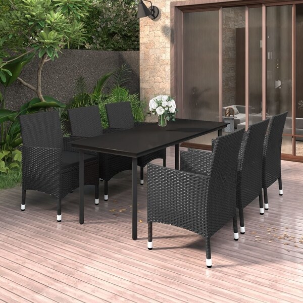 vidaXL Patio Dining Set Outdoor Table and Chair Set Poly Rattan and Glass