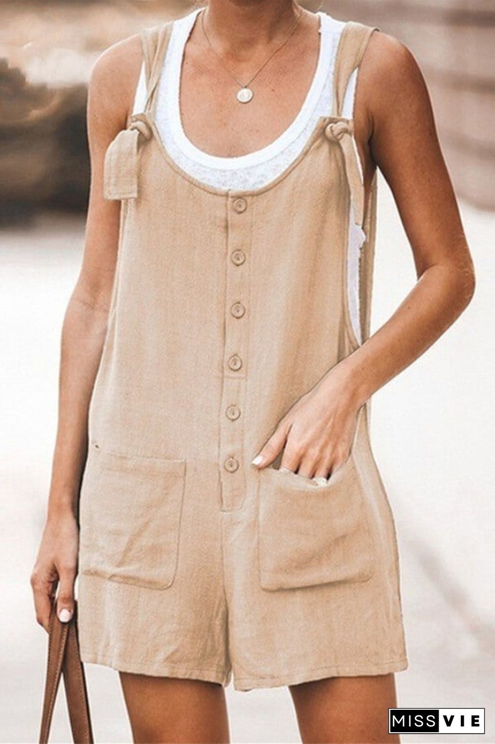 Fashion Solid Color Button Loose Jumpsuit