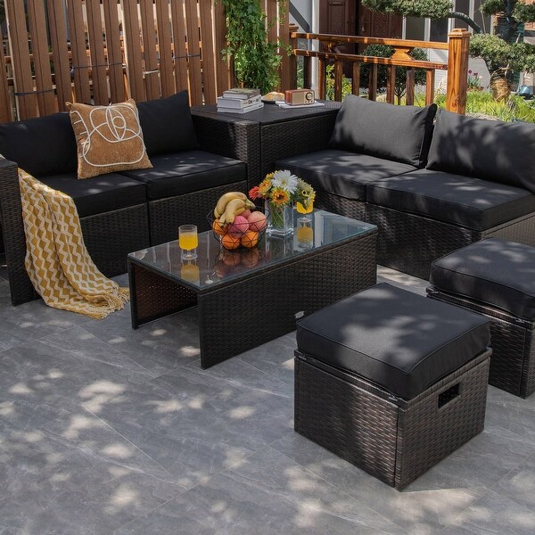 Costway 8PCS Patio Rattan Furniture Set SpaceSaving Storage Cushion