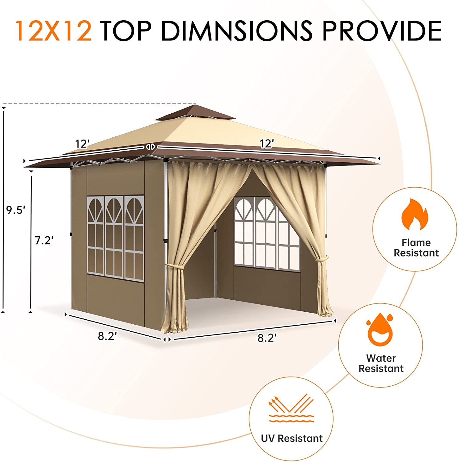 VINGLI Pop Up Canopy Tent 12 x 12ft with Removable 4 Sidewalls & Portable Rolling Carrying Bag, Patio Gazebo Party Tent Outdoor Folding Canopy Tent