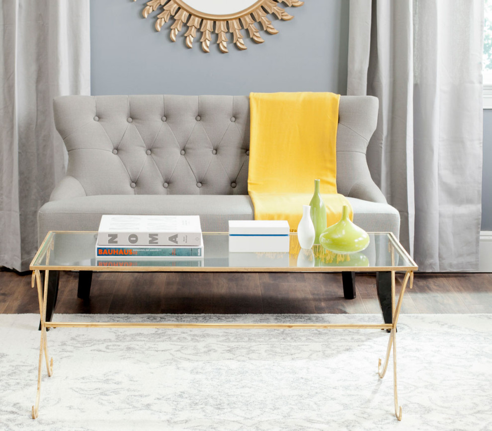 Valerie Coffee Table/ Gold/ Tempered Glass Top   Traditional   Coffee Tables   by Peachtree Fine Furniture  Houzz