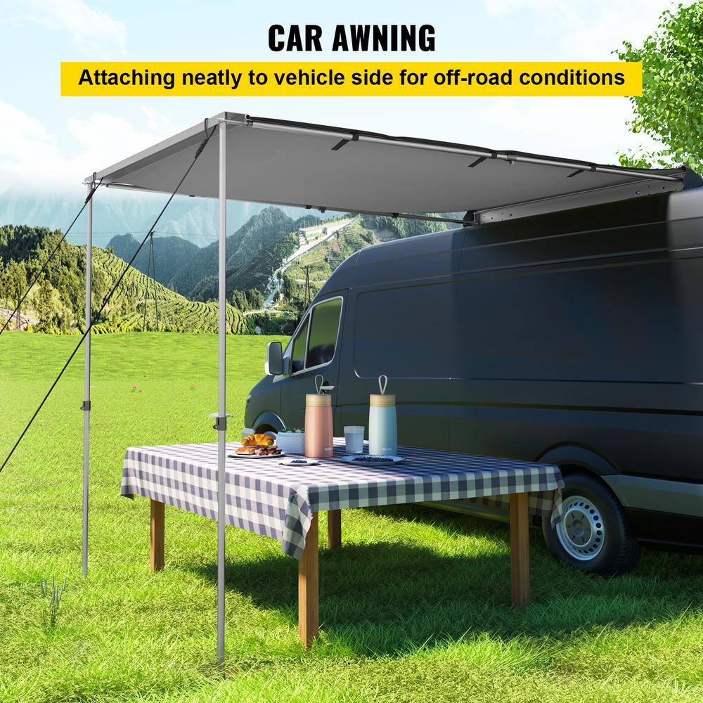 VEVOR 5 x 8.2 ft. Car Side Awning with Carry Bag Pull-Out Retractable Vehicle Awning Waterproof UV50+ Installation Kit Grey QCZYPHSBD58.2WMP6V0