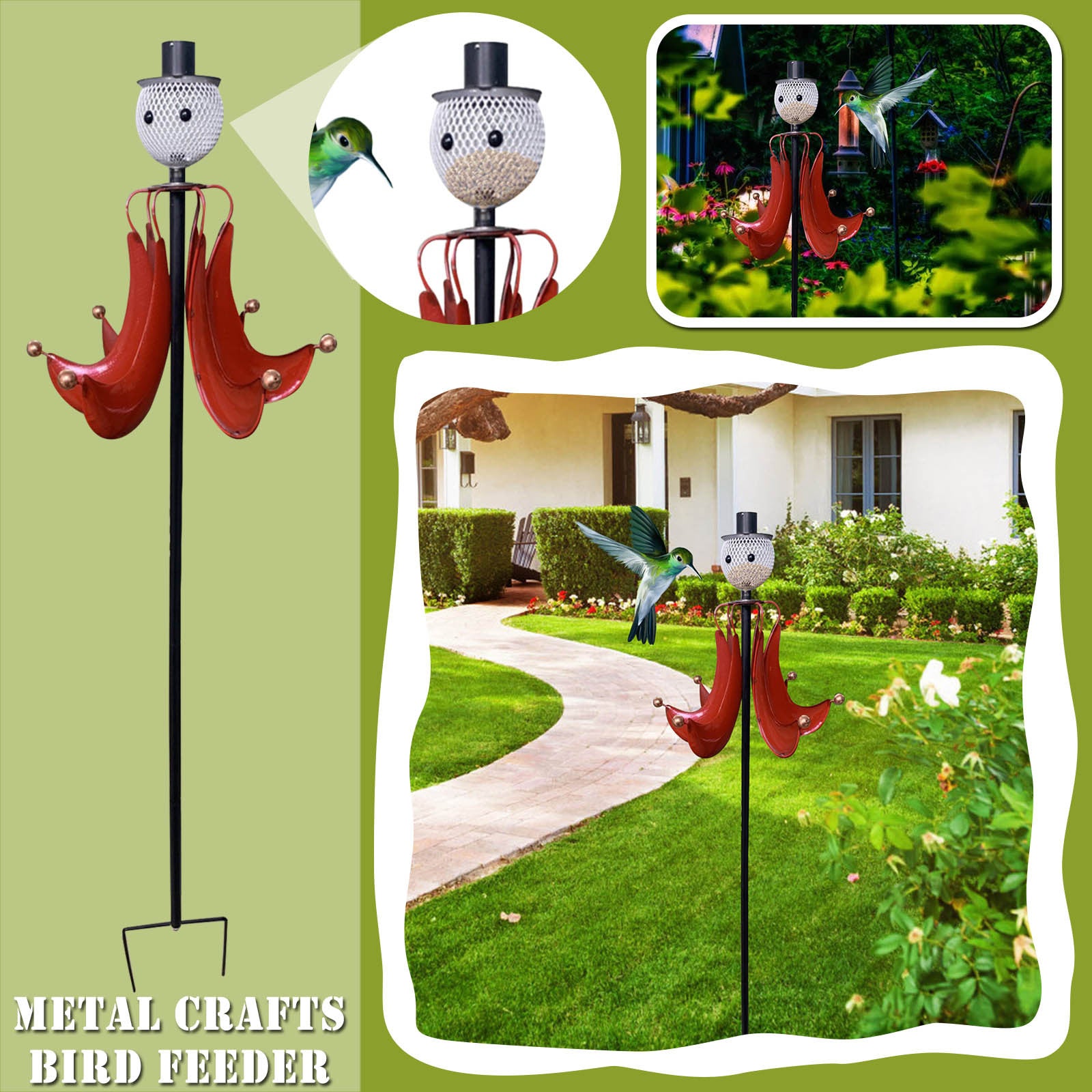 WANYNG Feeder Pole Metal ArtsYard Hanging Bird Flower Outdoor Decoration Garden Bird Feeder Kitchen，Dining and Bar，One Size