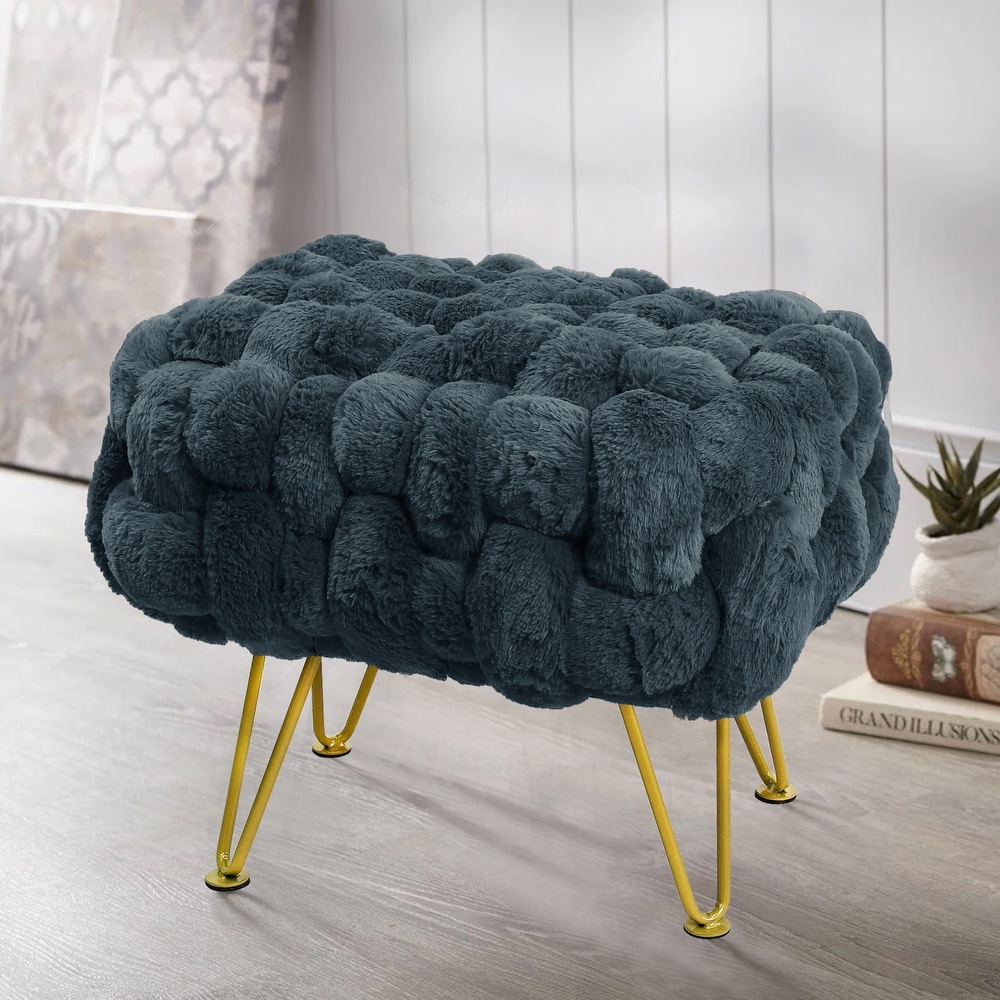 Soft Fauxfur Pouf Stool Ottoman Fuzzy Entryway Bench Seat 27\