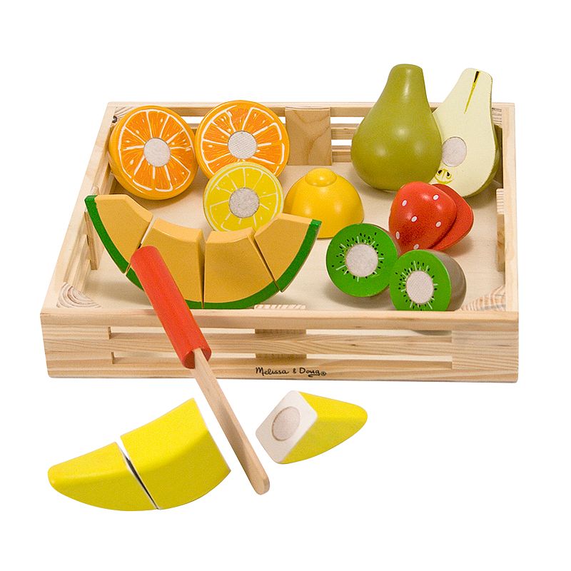 Melissa and Doug Cutting Fruit Set - Wooden Play Food Kitchen Accessory， Multi