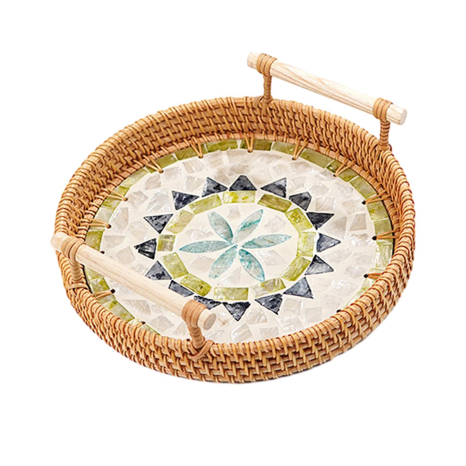 Woven Rattan Serving Tray Decorative Storage Tray For Countertop Party Table Small  Multi Colors