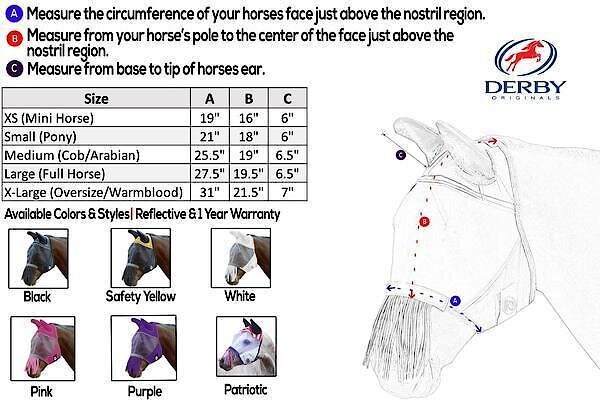 Derby Originals Reflective Horse Fly Mask w/ Ear and Nose Fringe