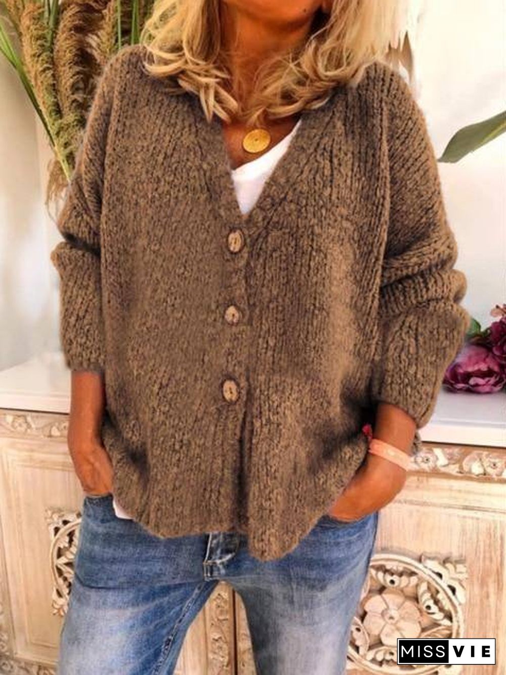 Tops Women Sweater Coat Casual Solid Soft Cozy Single Breasted Ladies Clothing woman V-Neck Button Loose clothes Female Sweater