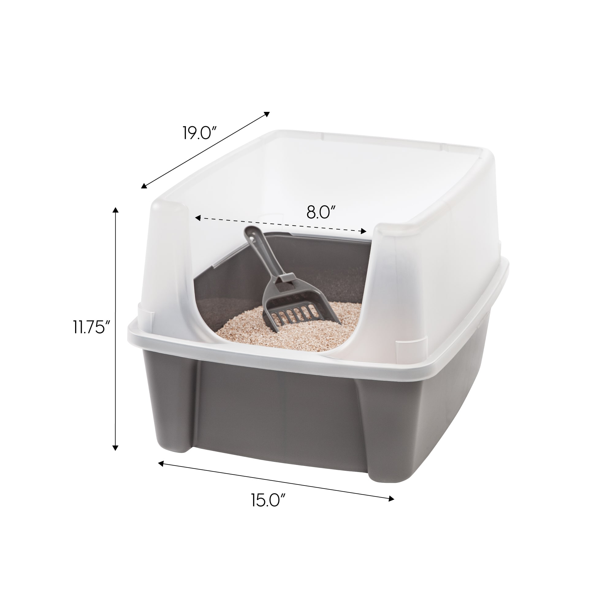 Iris Gray Open-Top Cat Litter Box with Shield and Scoop