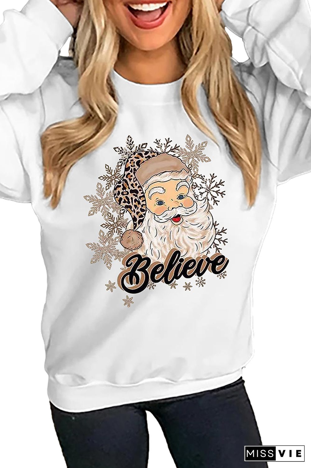 Santa Claus Believe Pullover Longsleeves Sweatshirt Women Wholesale