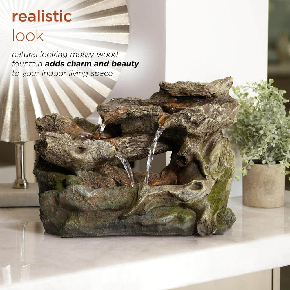 Alpine Corporation 10 in. Tall Tabletop 3-Tier Waterfall Rock Fountain with LED Lights WIN1334