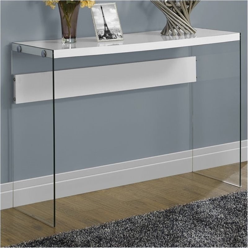 Bowery Hill Tempered Glass Console Table in Glossy White   Contemporary   Console Tables   by Homesquare  Houzz