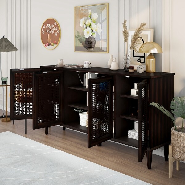 Nestfair Large Storage Space Sideboard Console Table with Artificial Rattan Door