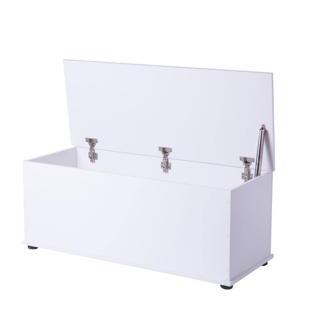 Basicwise Large Storage Toy Box with Soft Closure Lid Wooden Organizing Furniture Storage Chest White QI003458.W