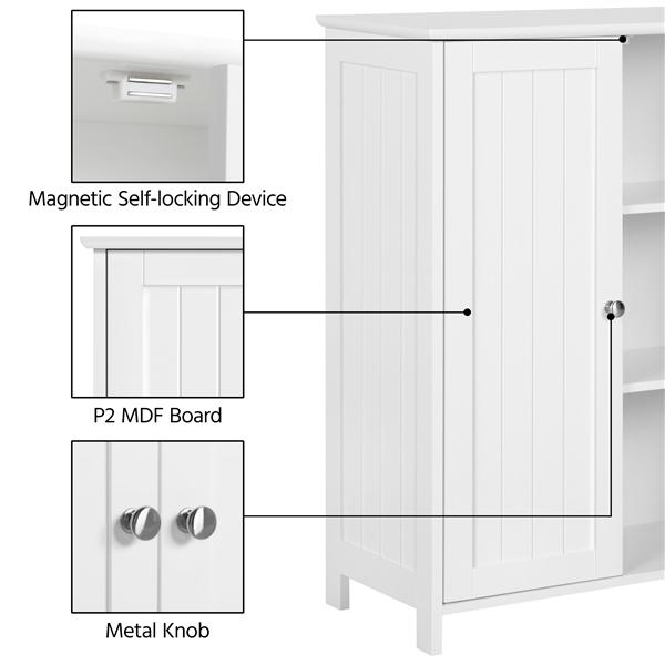 Easyfashion Wooden Double Door Bathroom Storage Floor Cabinet， White