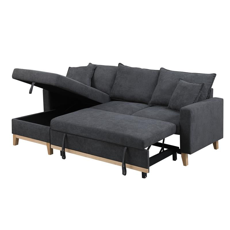 Bowery Hill Dark Gray Fabric Reversible Sleeper Sectional with Storage Chaise