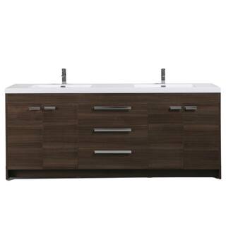 Eviva Lugano 84 in. W x 19 in. D x 34 in. H Double Bathroom Vanity in Gray Oak with White Acrylic Top with White Sinks EVVN1900-8-84GOK