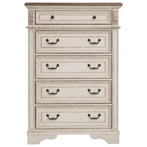 Realyn 5 Drawer Chest Chipped White Signature Design By Ashley