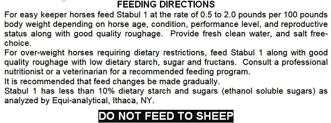 Stabul 1 Equine Diets Fenugreek  Low Sugar， Low Starch Horse Feed