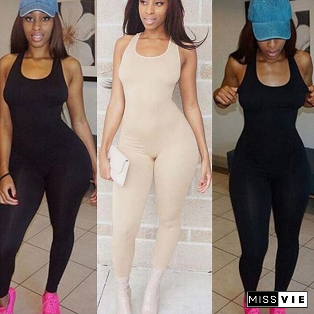 Women's Fashion Sleeveless Sexy Tight Club Bodysuit Long Pants Bodycon Yoga Romper Jumpsuit