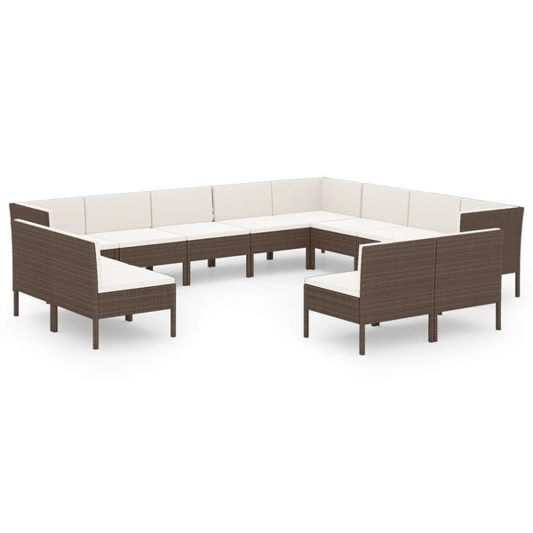 12 Piece Patio Lounge Set with Cushions Poly Rattan Brown - Overstock - 35848068