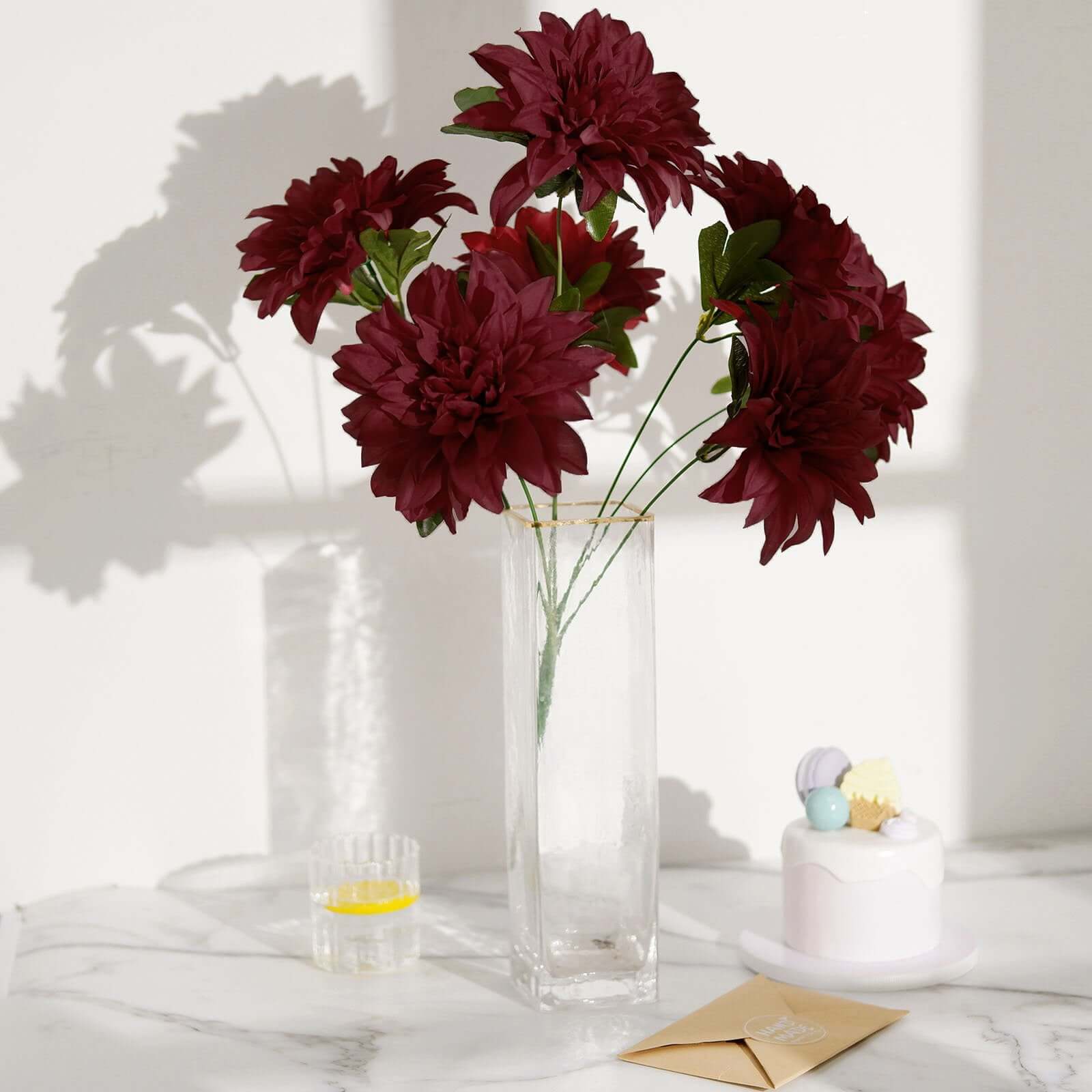 2 Bouquets Burgundy Artificial Silk Dahlia Flower Spray Bushes 20